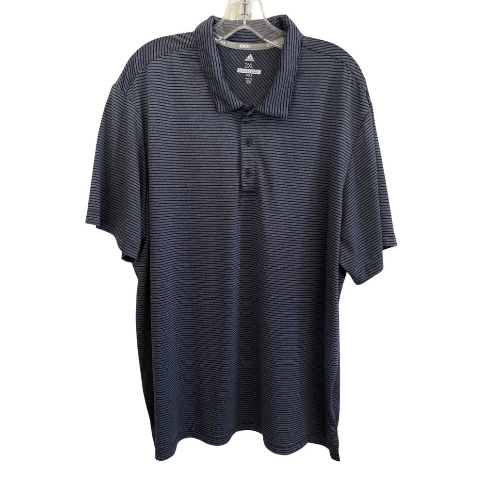 Adidas Mens 2XL Golf Blue Striped Polo Shirt Short Sleeve Activewear Athleisure